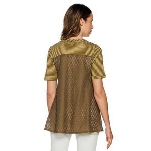 LOGO by Lori Goldstein striped eyelet back panel short sleeve top Large